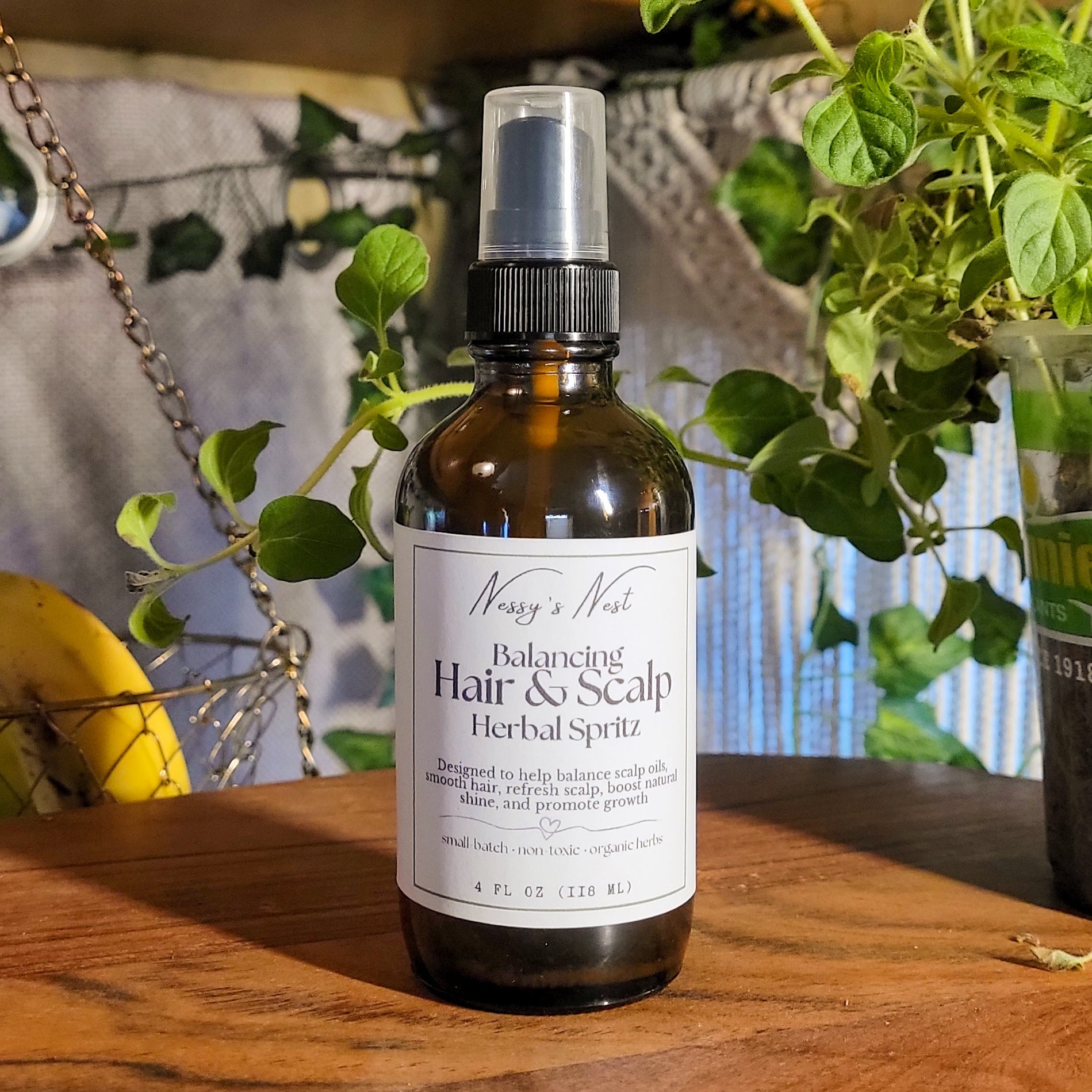 Bottle of herbal scalp hair spray